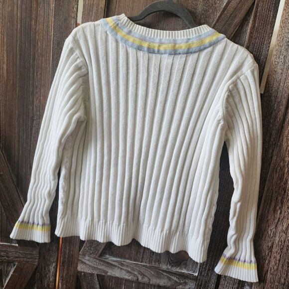 RUSS Liz Claiborne V-Neck White Tennis Sweater Women's Size XL Preppy Cable Knit - Picture 11 of 13